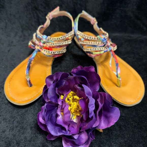 Zigi Soho Shoes - Zigi soho Colorful Fabric and Rhinestone Jewels Thong Sandals Size 6